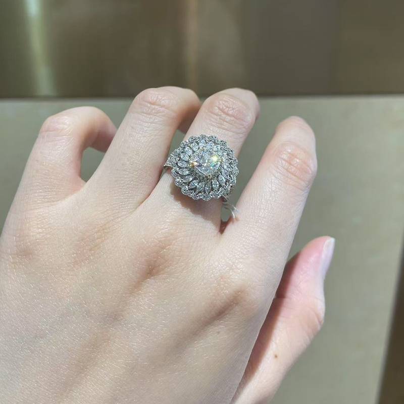 枕形Women's RingS925银镀白金+K黄定制选款主石Moissanite1.0ct/副石高碳钻